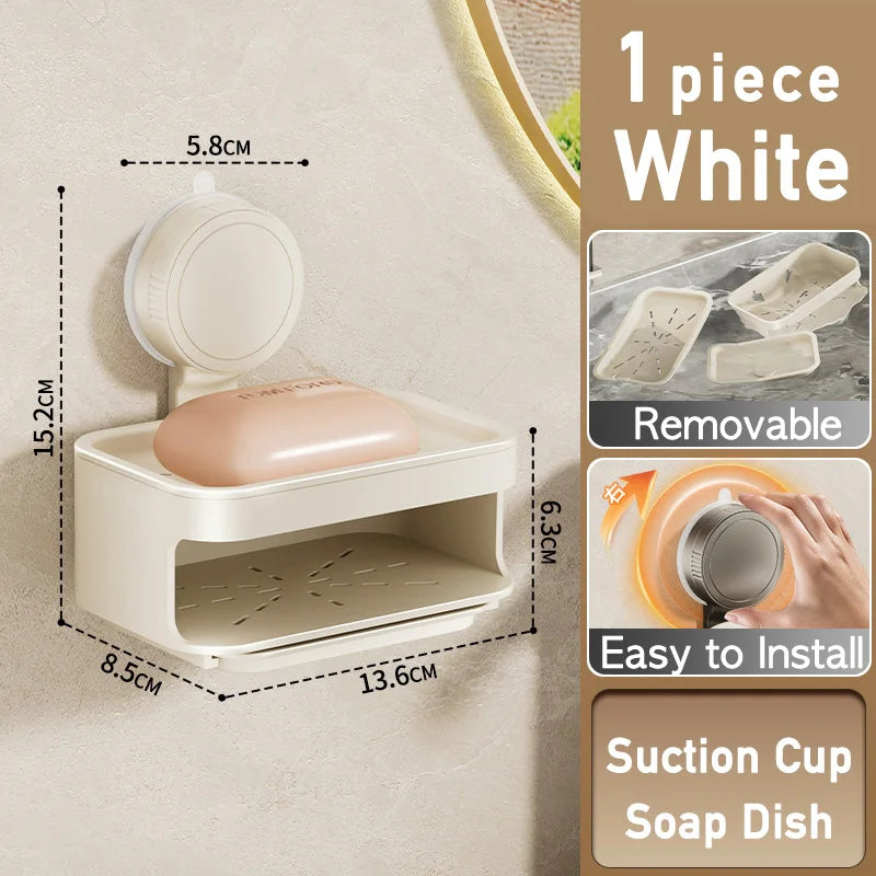 porte savon mural drainage moderne sans perçage ventouse savon blanc gris métallisé