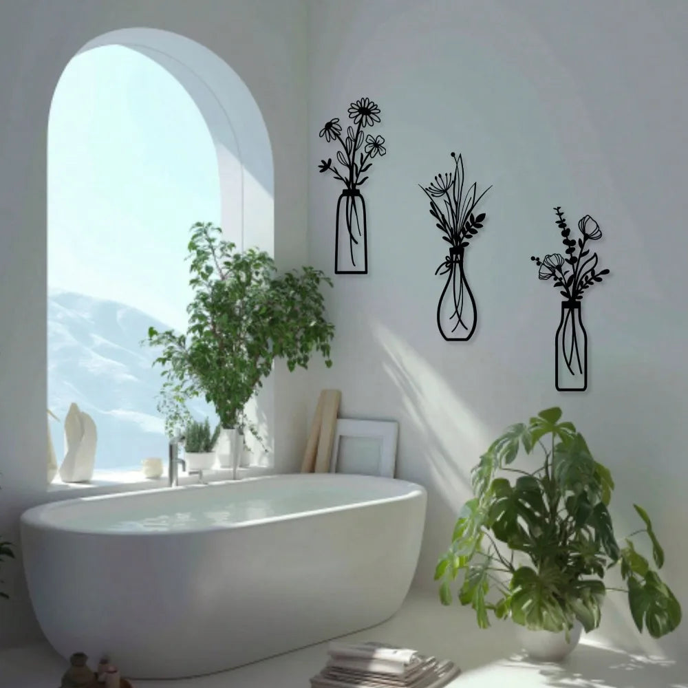 décoration murale noire fleurs stylisées minimaliste modernes suspension salon chambre