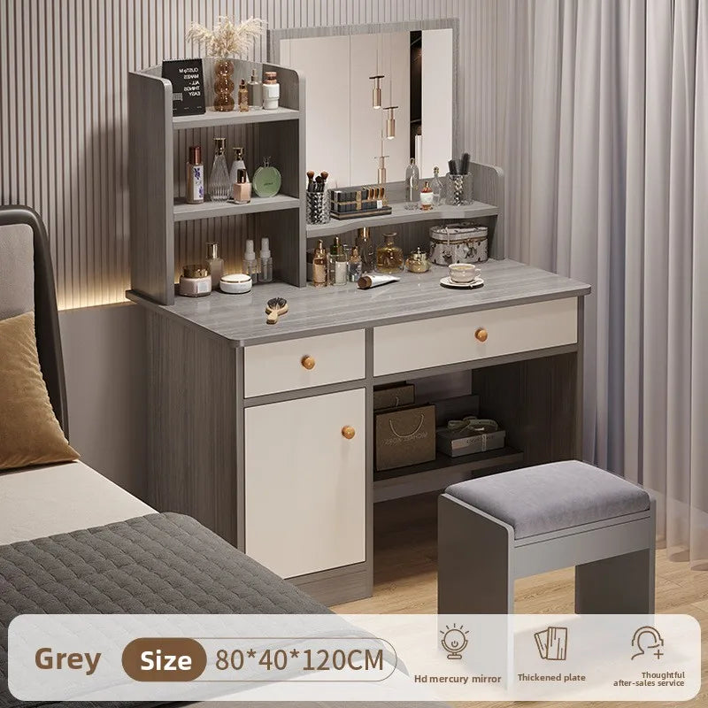 maquillage blanc moderne tabouret miroir led boites rangement texture bois