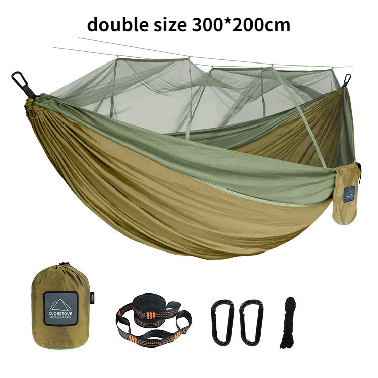 hamac nylon double taille vert olive bleu uni moderne moustiquaire sac rangement ceinture sécurité
