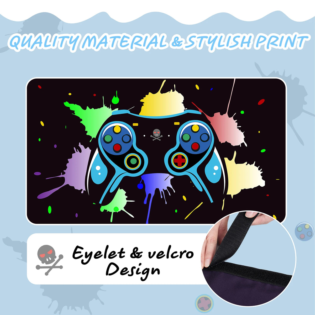 rideau moderne manette jeu noir bleu vert jaune rose violet pliés 200x115cm