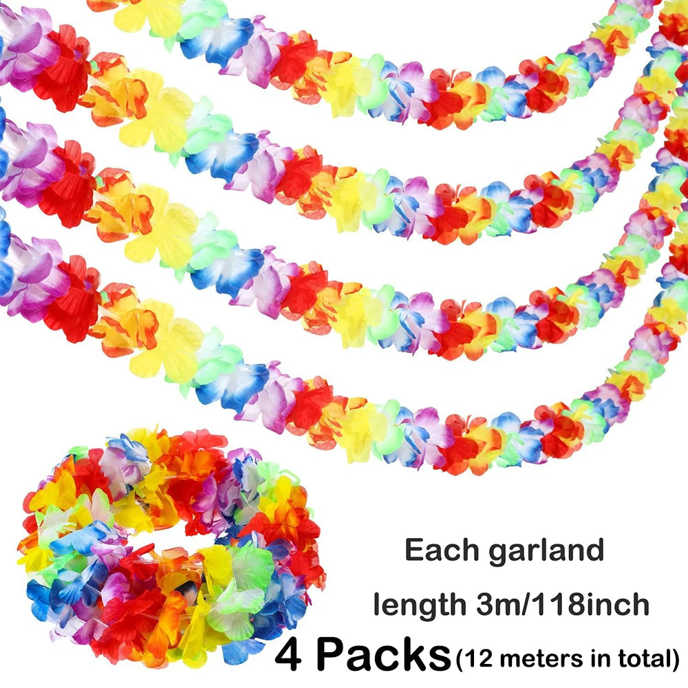 guirlande fleurs artificielles multicolores décoration tropicale hawaïenne anniversaire mariage extérieur maison 3m