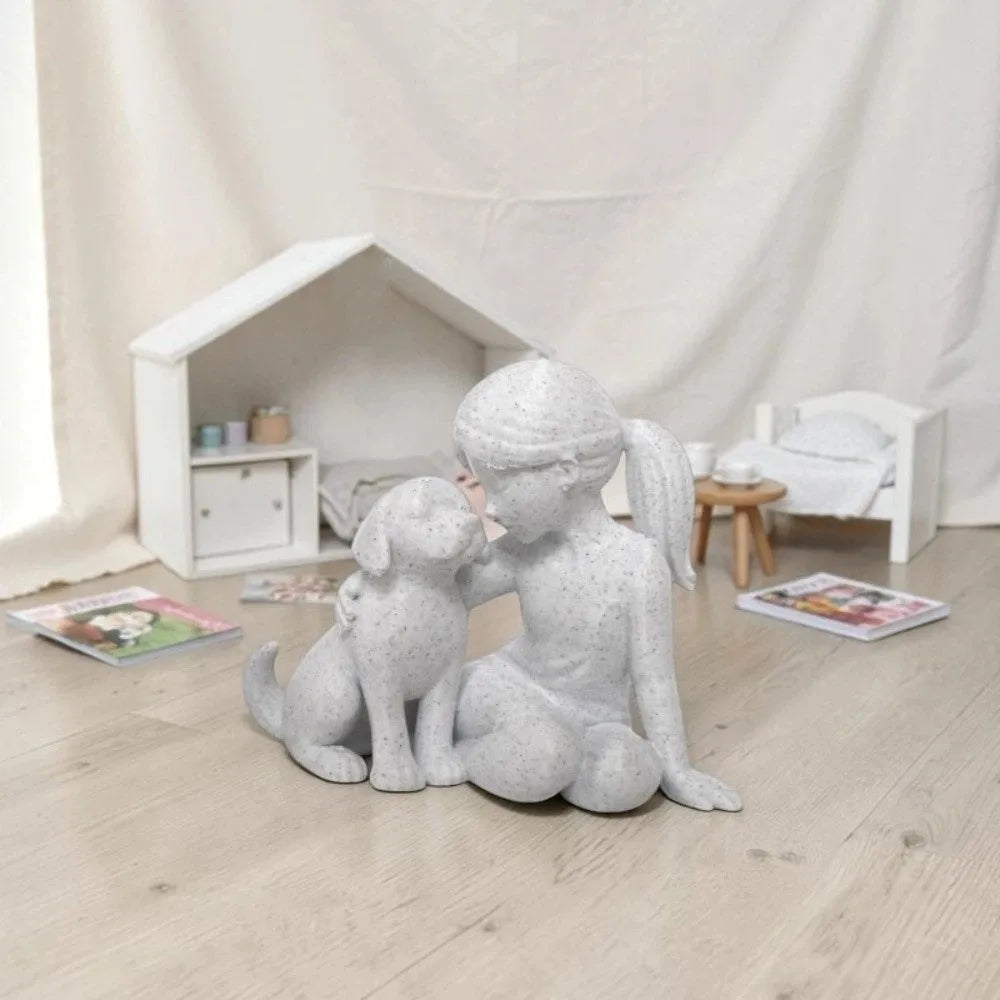 statue fille chien blanc noir pierre aspect granuleux décorative nordique chambre erotique