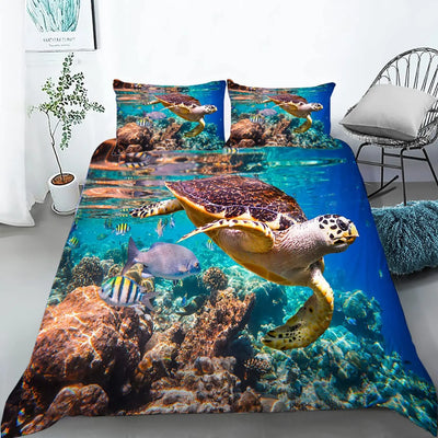 Housse de couette tortue de mer 3D bleue