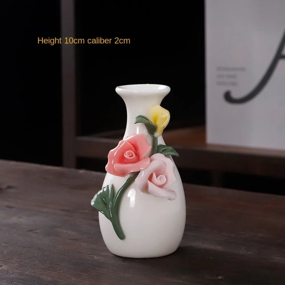 vases céramique blanc fleurs relief classique intérieur décoration maison vintage faux fleurs miniature