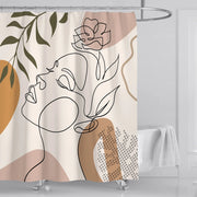 rideau douche abstrait moderne polyester imperméable blanc beige marron motifs géométriques végétaux opaques
