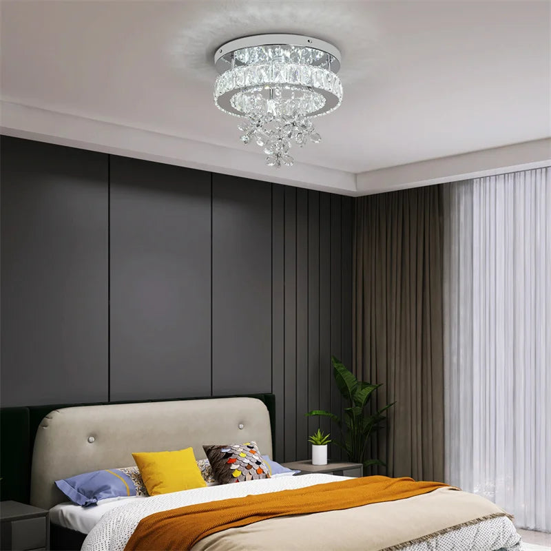 lampe moderne cristal transparent argenté télécommande suspension décoration intérieure led