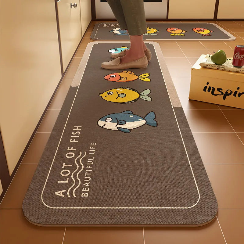 tapis sol gris blanc motifs animaux oiseau chat poisson moderne cartoon