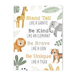 affiche toile animaux jungle lion zebre elephant decor chambre enfant cartoon beige vert