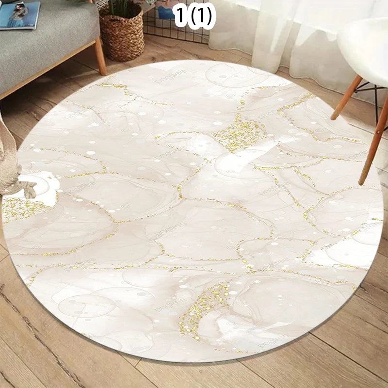 tapis rond moderne marbre blanc gris doré polypropylène polyester 80x80cm 120x120cm chambre salonextérieur