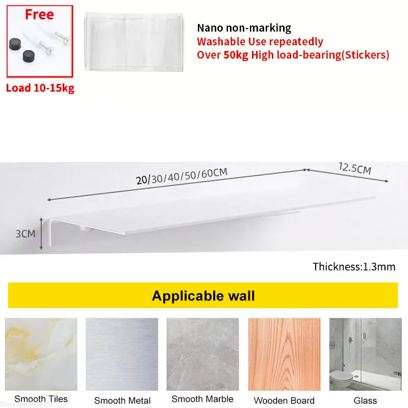 étagères murales modernes adhésives sans perçage blanc noir alliage aluminium rangement salle bain cuisine