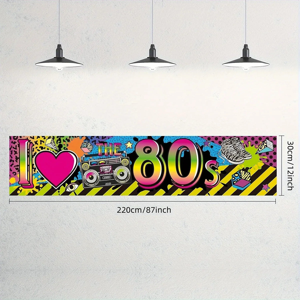 bannière graphique années 80 multicolore pop art graffiti clips disco vintage événementiel festive