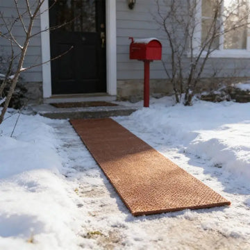 tapis solide polyester marron rouille texture alvéolée extérieur sécurité hiver anti dérapant allée patio