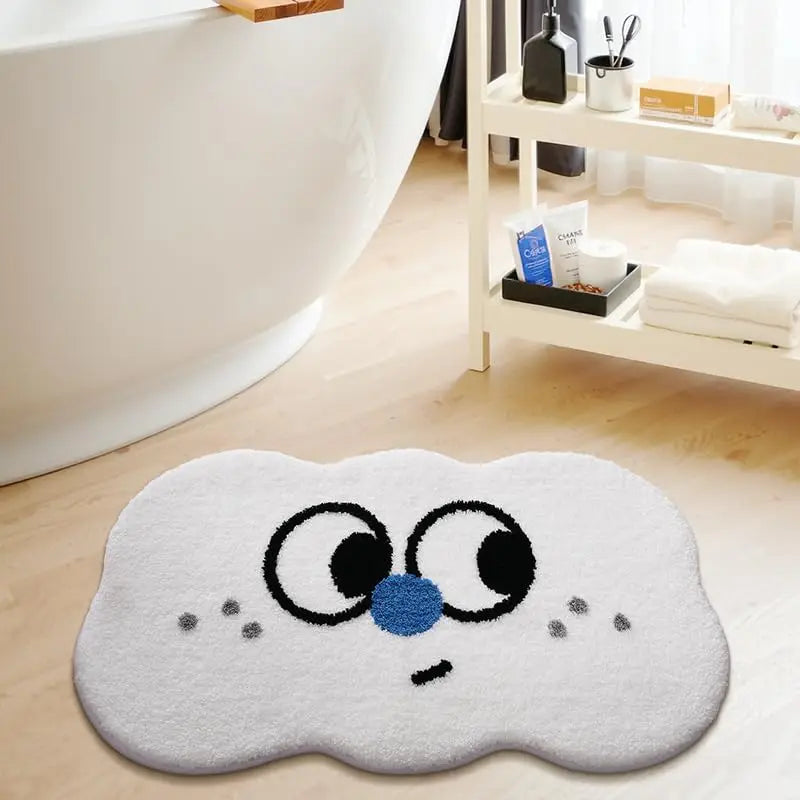 tapis bain imperméable antidérapant résistant taches visage animé bleu gris noir rose moderne