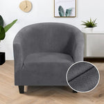 Housse fauteuil velours gris foncé étirable moderne élastiques canapé intérieur extérieur