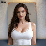 portrait femme vintage plaque métal décoration murale moderne blanc gris 20x30cm