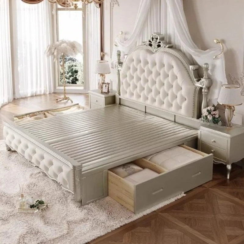 lit blanc tufté classique tiroirs chevet baroque moderne chambre coucher