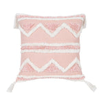 coussins boho chic rose clair blanc motif géométrique pompons opaques adhésifs