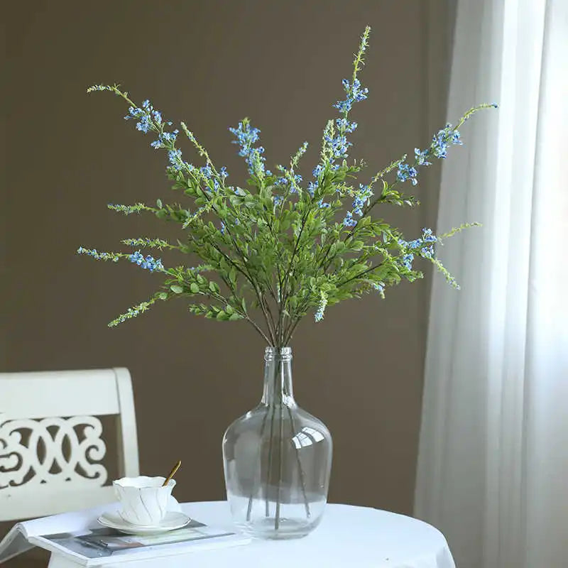 Bouquet artificiel violet bleu blanc verre naturel minimalisteintérieur mariage anniversaire