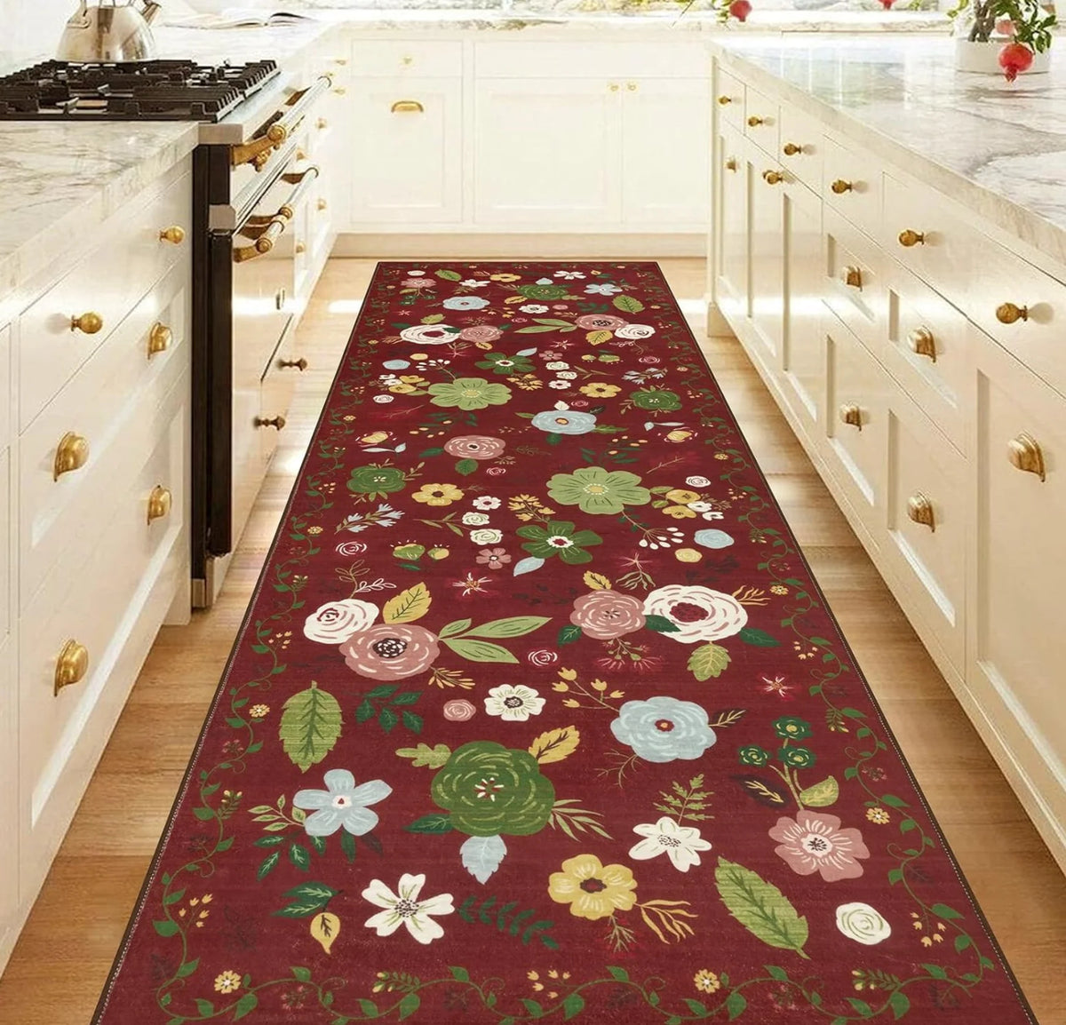 tapis motif floral moderne polypropylène polyester antidérapant extérieur salon bleu vert rouge