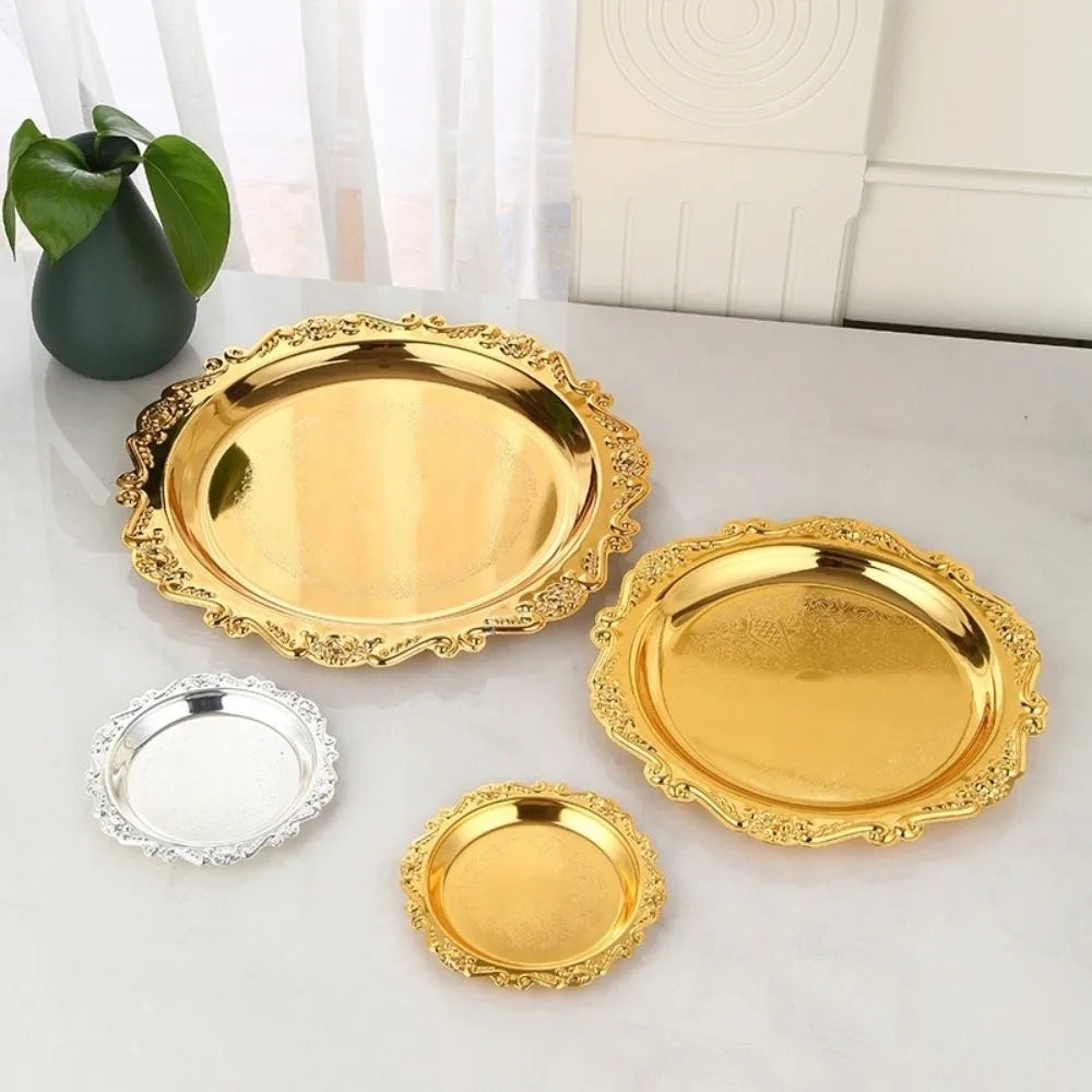 assiettes or argent ornements floraux gravure classique baroque 10cm 15cm 20cm collation fruits bijoux