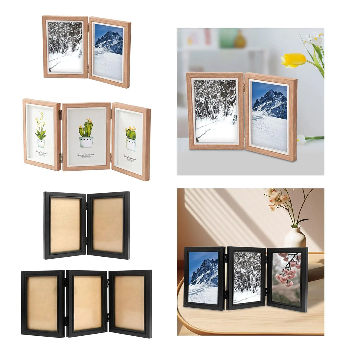 cadre photo pliable bois moderne triple fold accrochable table verticale decoration