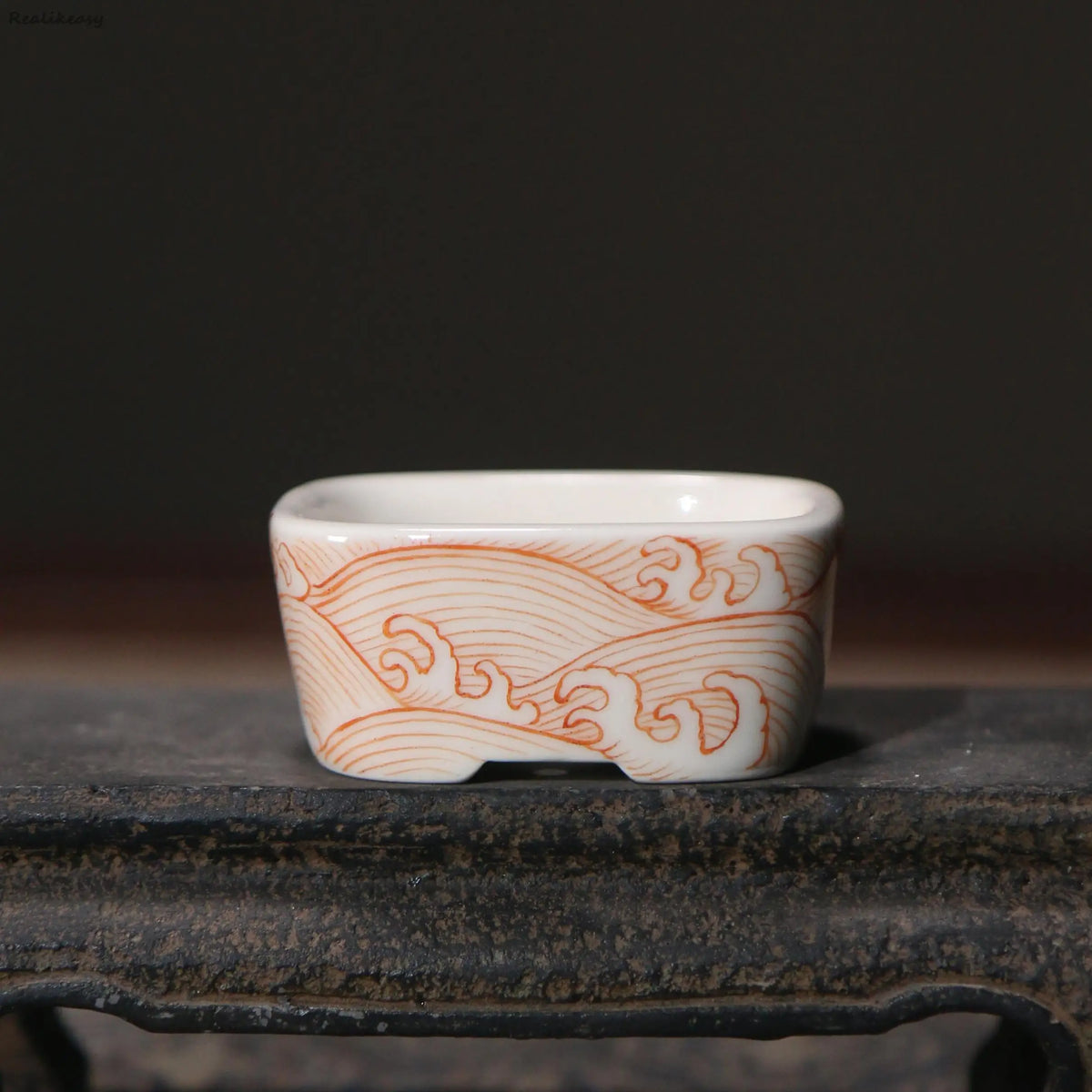 bol traditionnel décoré fruits pommes paysage motifs ondulés blanc orange bleu