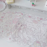 tapis illustration fille mignonne gâteaux coeurs blanc rose pastel doux