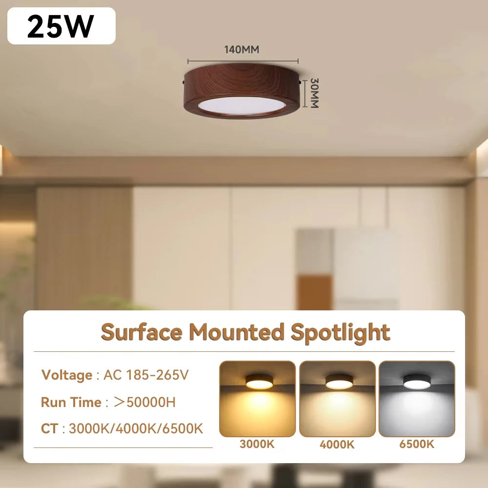 lampe led encastrable bois grain moderne facile éclairage chambre couloir 10w 15w 25w