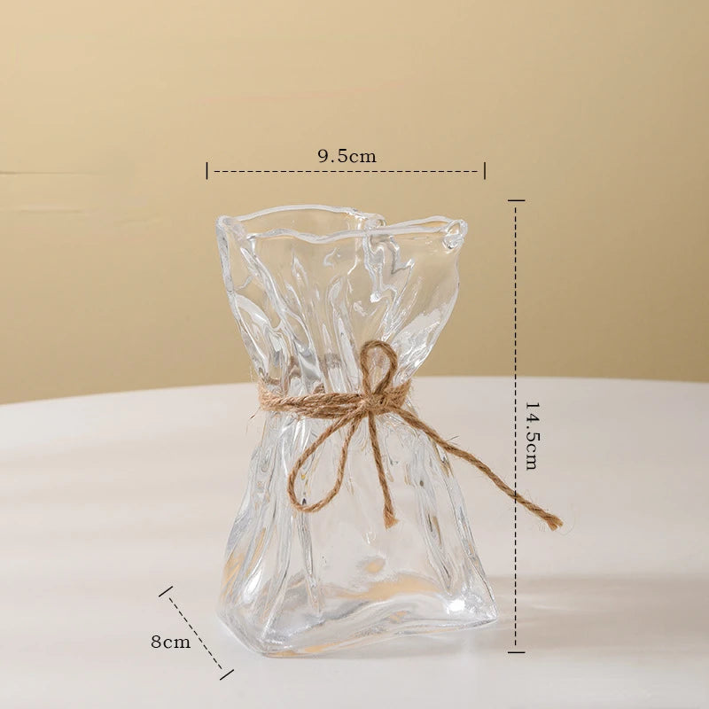 vase verre transparent moderne ruban jute pot fleur terrarium décoration table hydroponique artisanat