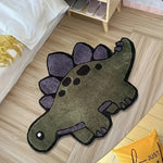 tapis vert foncé violet motif dinosaure écailles salle bain intérieur maison décoration enfantin
