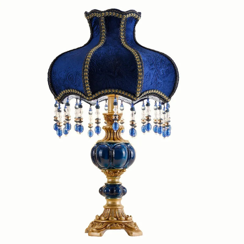 lampe table classique bleu or transparentes abat jour velours vintage chambre coucher européenne moderne