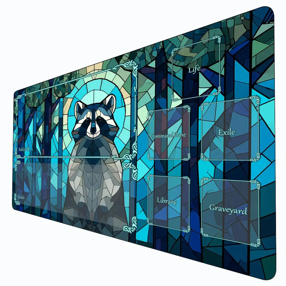 tapis jeu combat mmos bleu vert gris forêt stylisée moderne mosaïque mtg cartes