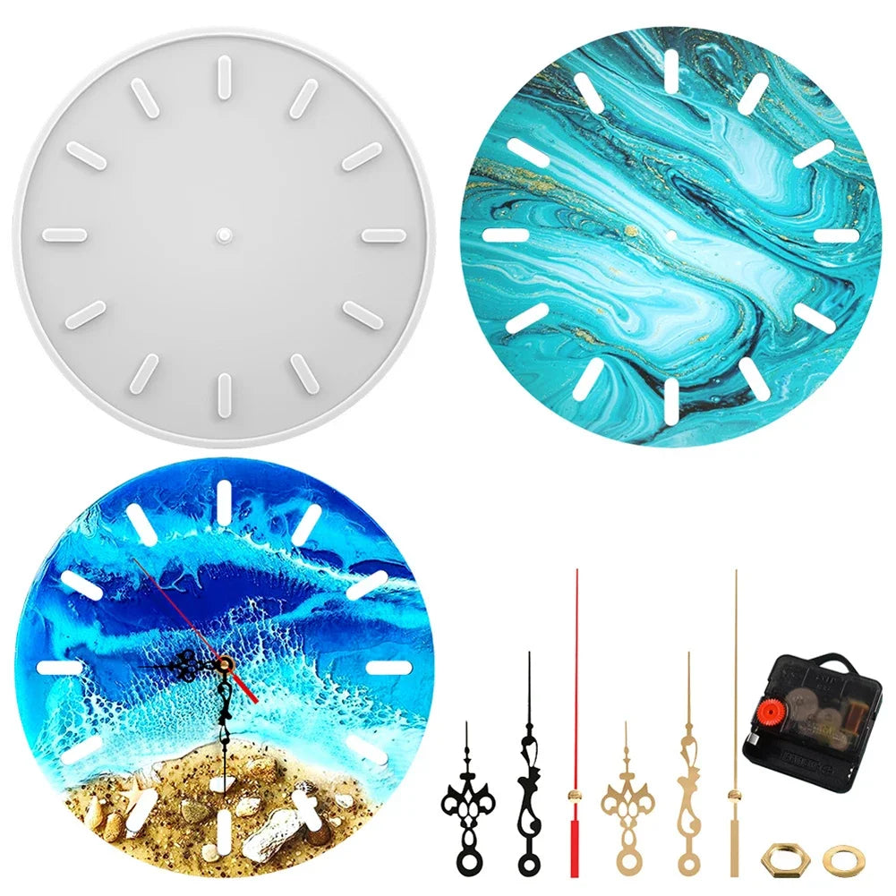 kit fabriquer cadran horloge murale motifs vagues sable moderne blanc doré bleu turquoise