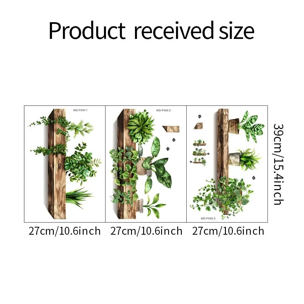 étagères murales rustiques autocollantes bois naturel feuilles vertes plante artificielle pot plante décoration maison