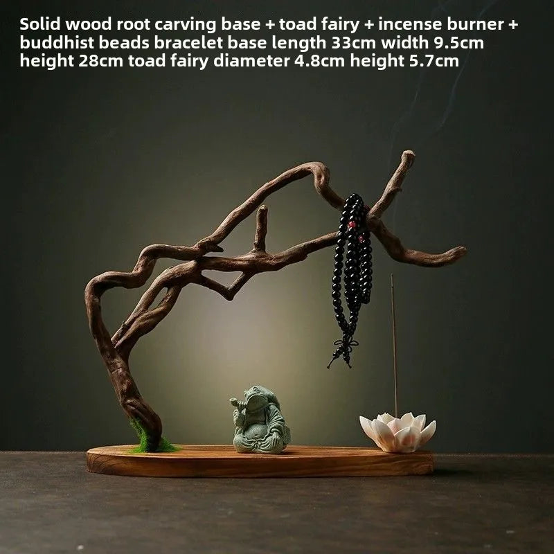 statue bouddha fleur lotus prière support bois artisanal naturel vert noir blanc brun