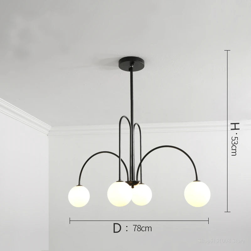 lustre moderne rouge noir doré sphères blanches opaques suspension salon chambre