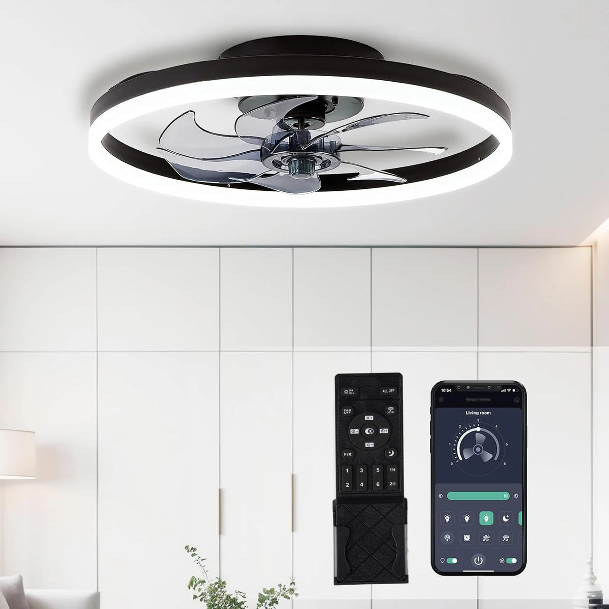 ventilateur moderne lumière led multicolore télécommande noir blanc
