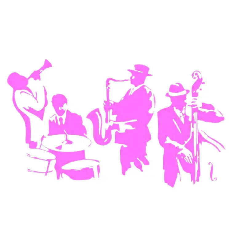 sticker mural musiciens instruments jazz noir jaune rose bleu orange artiste solide carrelage mur