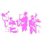 sticker mural musiciens instruments jazz noir jaune rose bleu orange artiste solide carrelage mur
