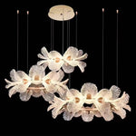 Suspension lumineuse moderne florale blanc doré LED câbles métalliques transparentes chambre salon