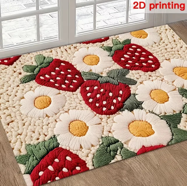 tapis fleurs marguerites fraises texturé 3d antidérapant résistant décoloration moderne salon chambre