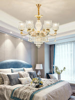 lustre led cristal ornementation dorée contemporain salon salle manger villa