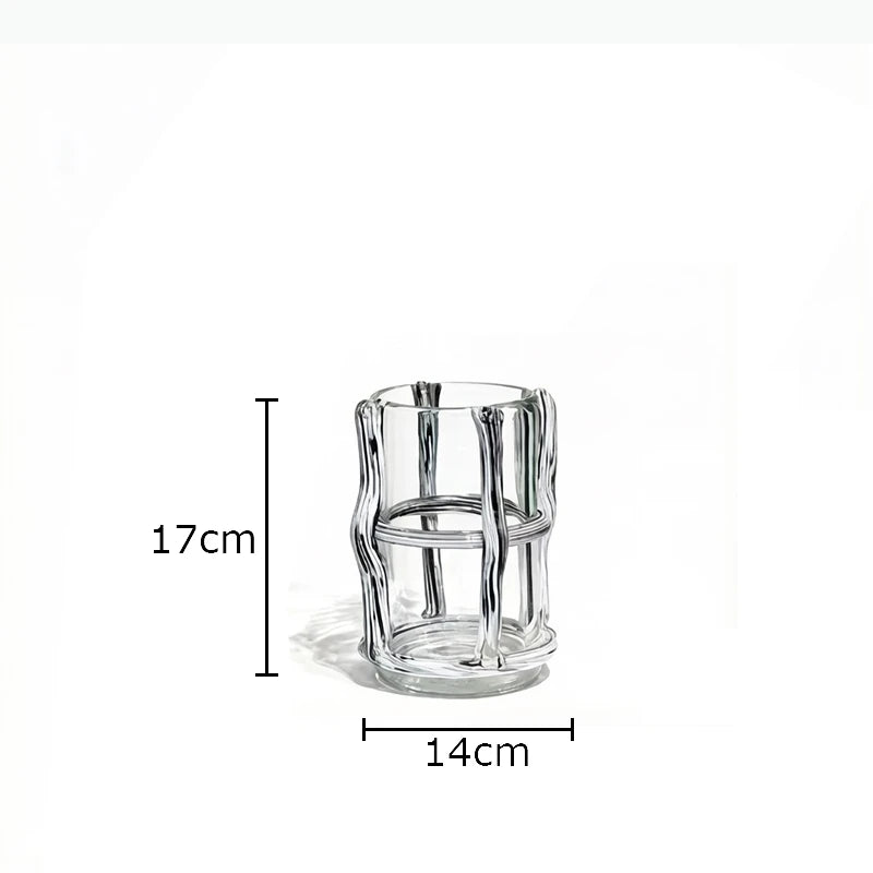 vase moderne transparent tiges entrelacées orange sans fleur