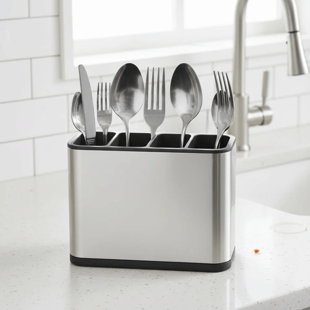 porte couverts argenté moderne lisse imperméable fourchettes cuillères couteaux ouvre bouteille grande capacité égouttable