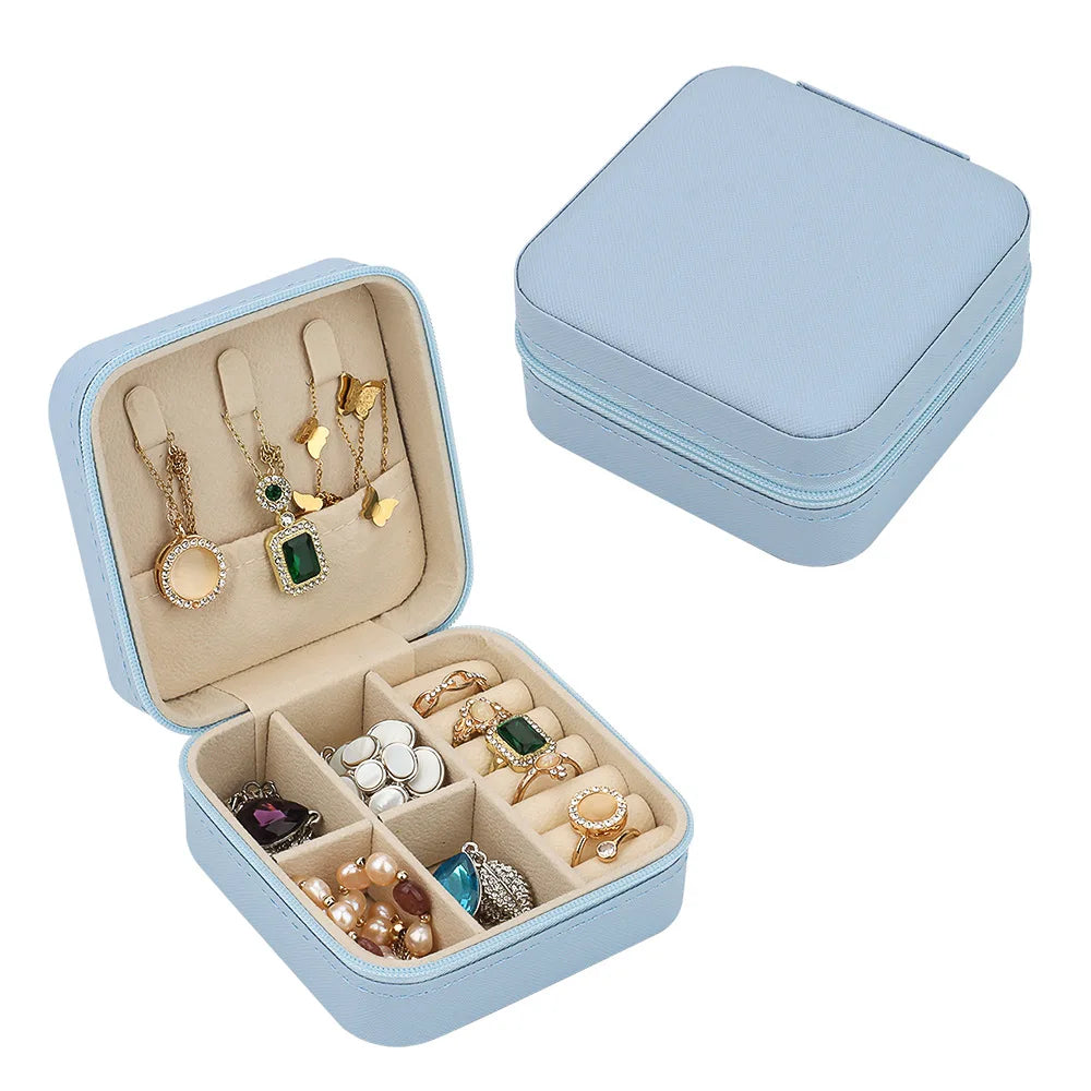 boîtes bijoux réutilisables simili cuir couleurs moderne fermeture glissière poche élastique crochets colliers rouleaux