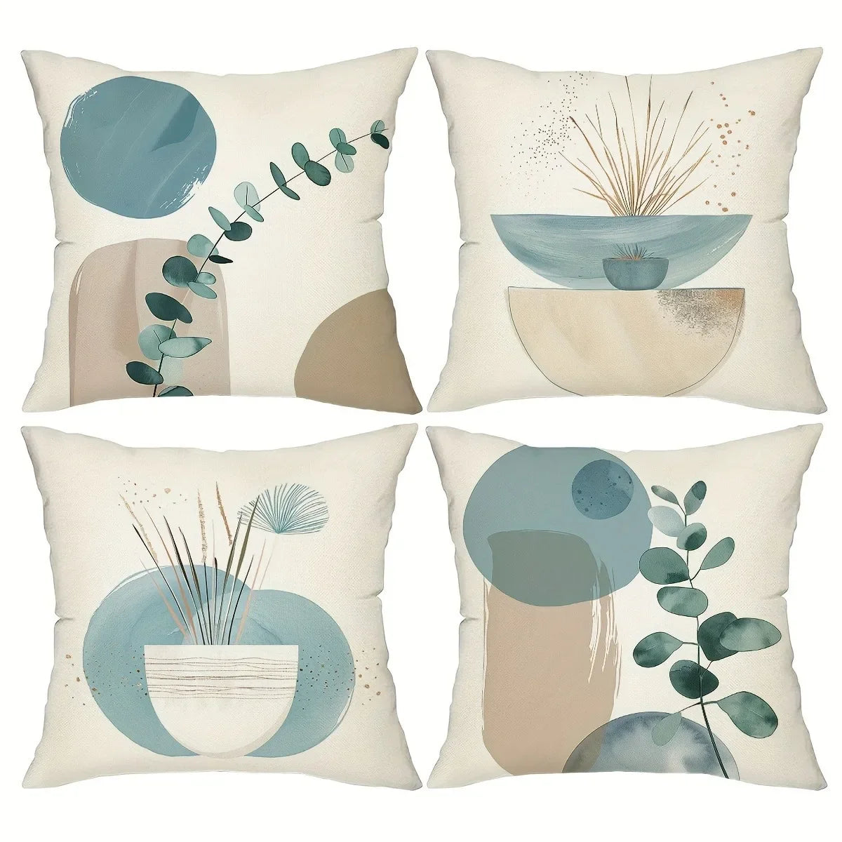taies d'oreiller lin motif abstrait feuilles cercles moderne decoration maison