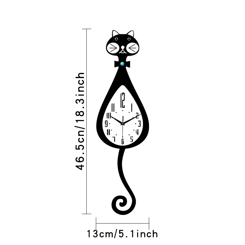horloge murale moderne chat noir balançoire sans aiguilles chambre salon cuisine