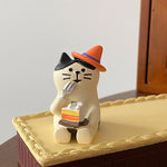 figurine animale kawaii résine blanc marron noir rose gris chapeau ruban bakery open chocolate