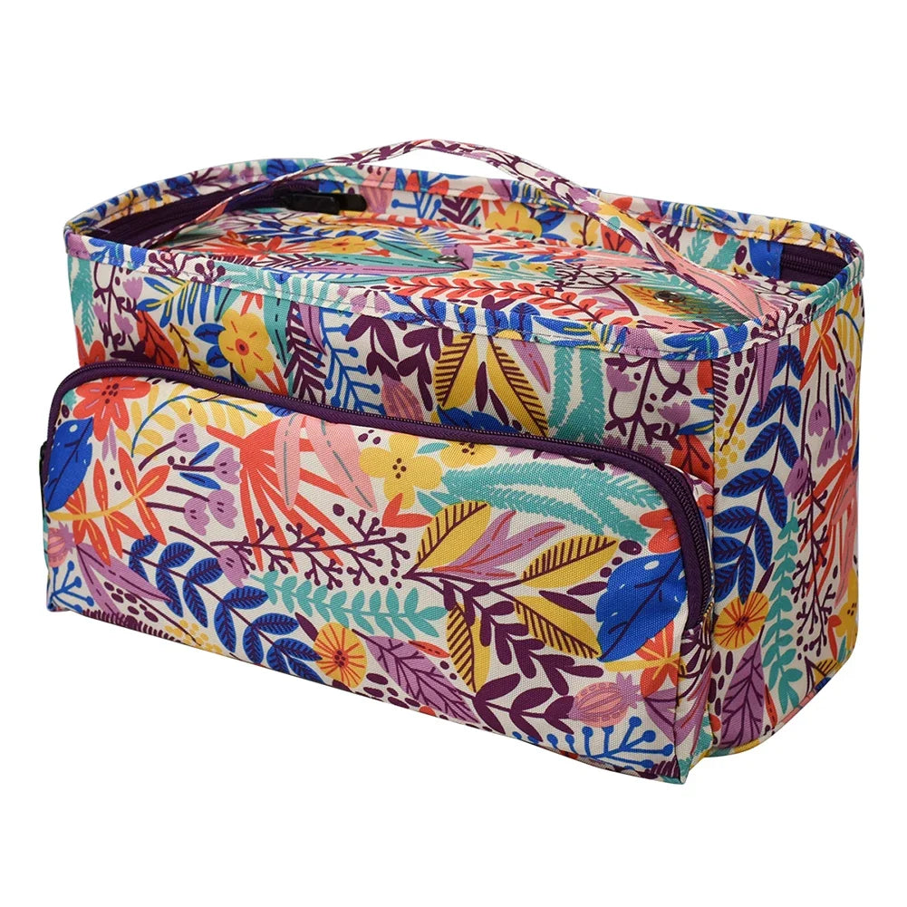 Sac couture rose imprimé floral poignées aiguilles crochets outils rangement 40cm 21cm 22cm